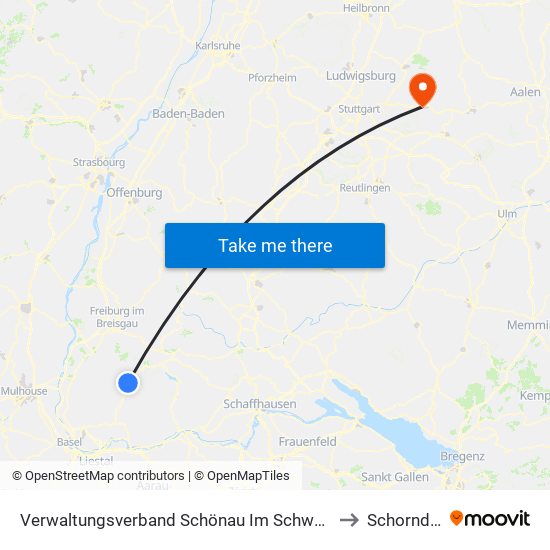 Verwaltungsverband Schönau Im Schwarzwald to Schorndorf map
