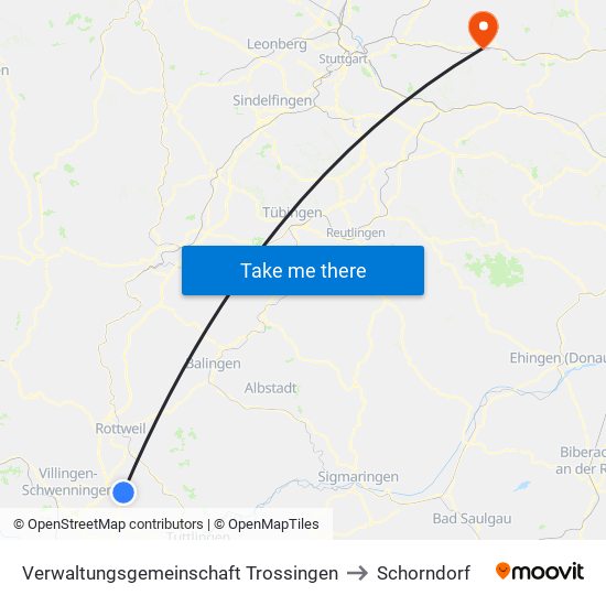 Verwaltungsgemeinschaft Trossingen to Schorndorf map