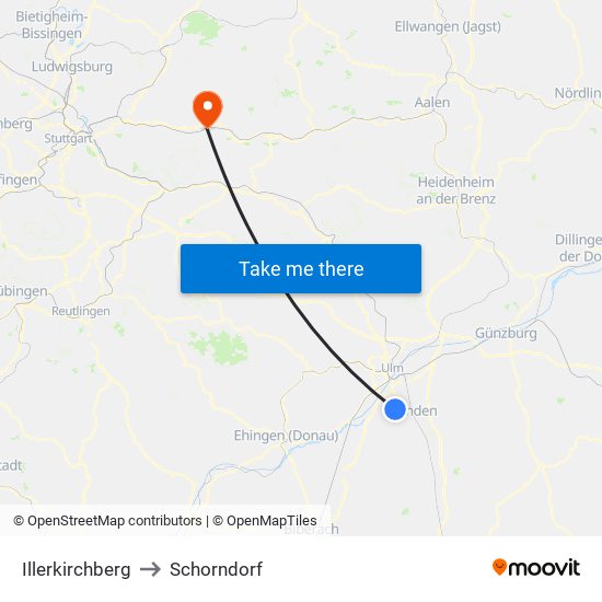 Illerkirchberg to Schorndorf map