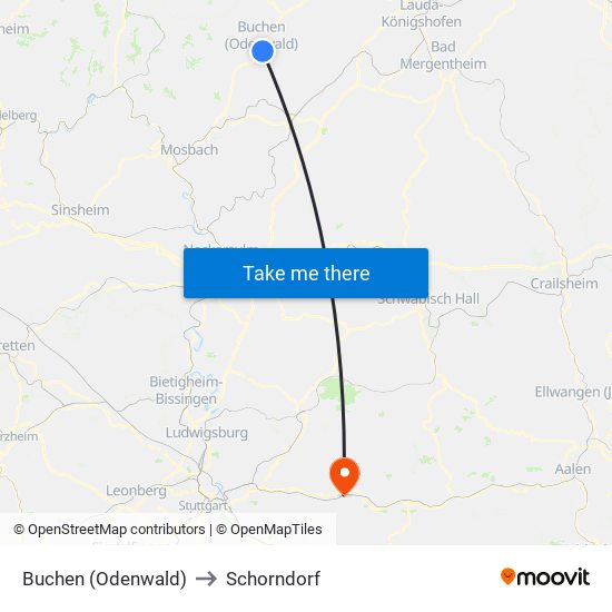 Buchen (Odenwald) to Schorndorf map