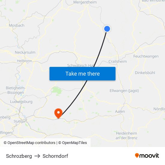 Schrozberg to Schorndorf map