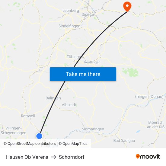 Hausen Ob Verena to Schorndorf map