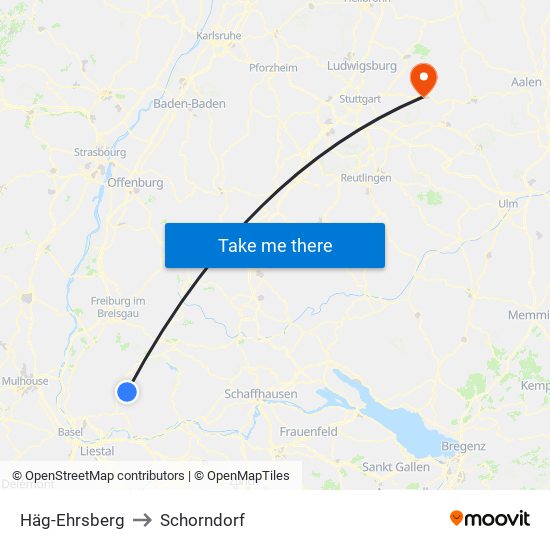 Häg-Ehrsberg to Schorndorf map
