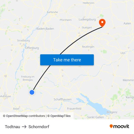 Todtnau to Schorndorf map