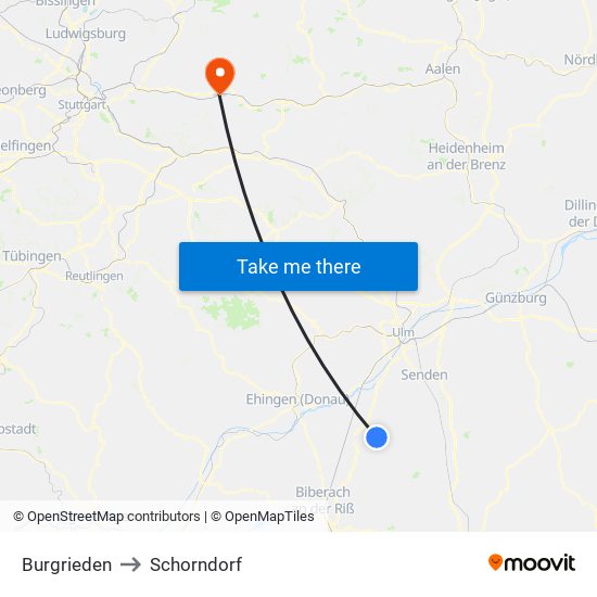 Burgrieden to Schorndorf map