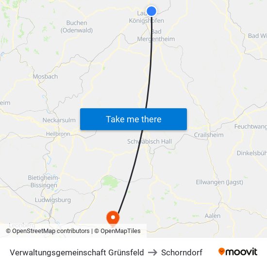 Verwaltungsgemeinschaft Grünsfeld to Schorndorf map