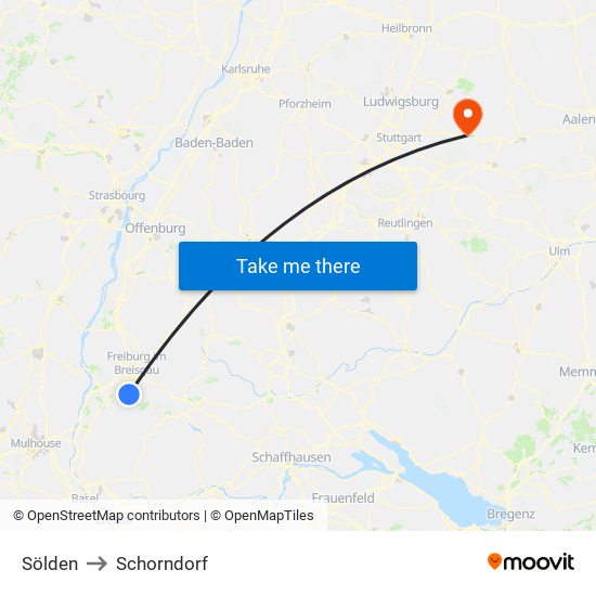 Sölden to Schorndorf map