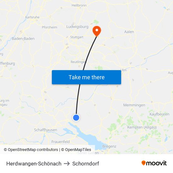 Herdwangen-Schönach to Schorndorf map