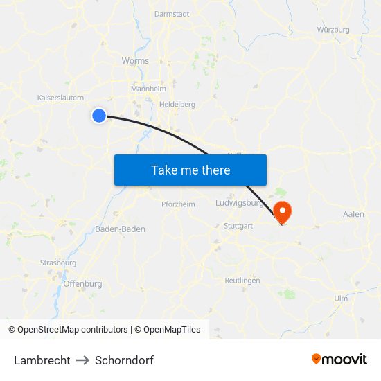 Lambrecht to Schorndorf map