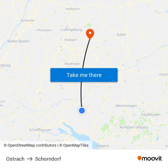 Ostrach to Schorndorf map