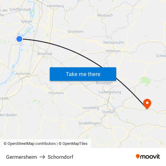 Germersheim to Schorndorf map