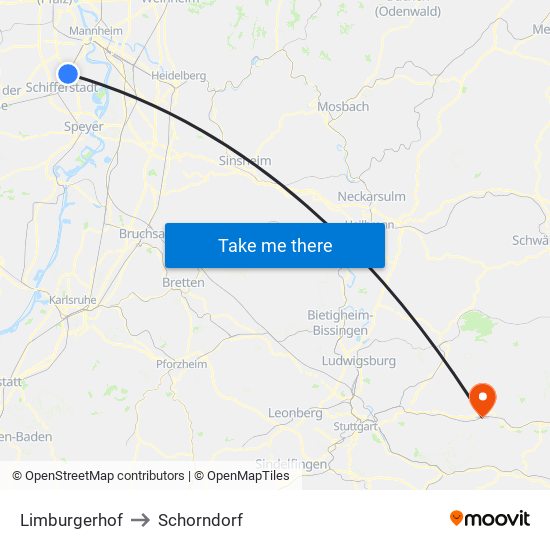 Limburgerhof to Schorndorf map