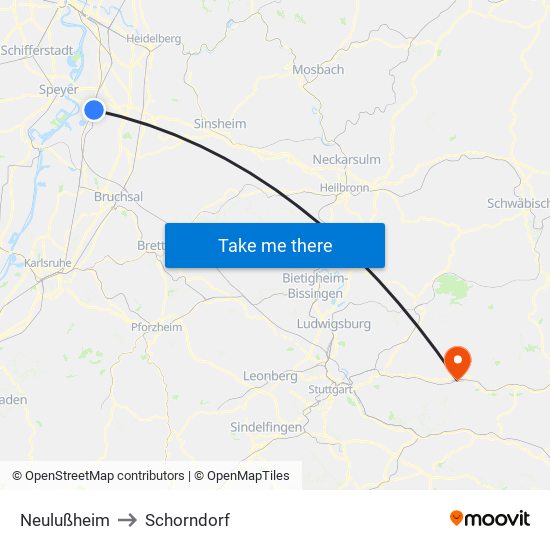 Neulußheim to Schorndorf map