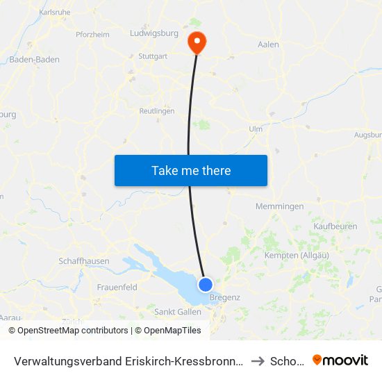 Verwaltungsverband Eriskirch-Kressbronn am Bodensee-Langenargen to Schorndorf map