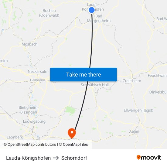 Lauda-Königshofen to Schorndorf map