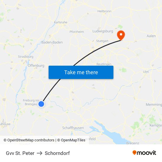 Gvv St. Peter to Schorndorf map