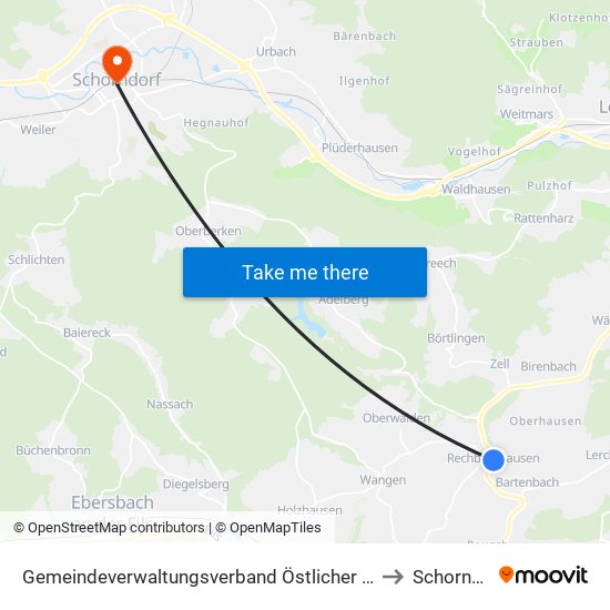 Gemeindeverwaltungsverband Östlicher Schurwald to Schorndorf map