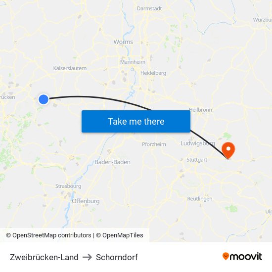 Zweibrücken-Land to Schorndorf map