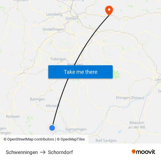 Schwenningen to Schorndorf map