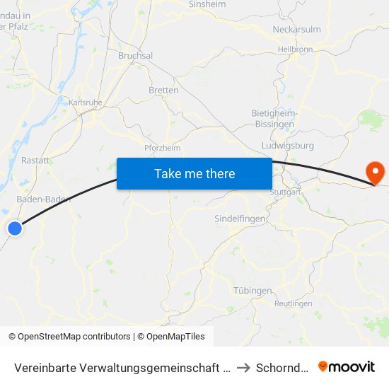 Vereinbarte Verwaltungsgemeinschaft Bühl to Schorndorf map