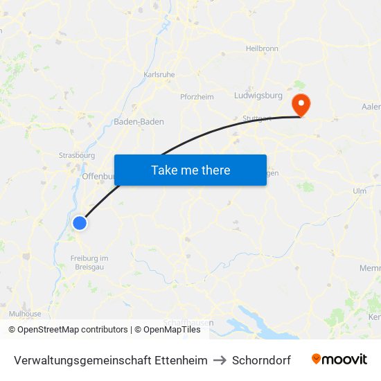Verwaltungsgemeinschaft Ettenheim to Schorndorf map