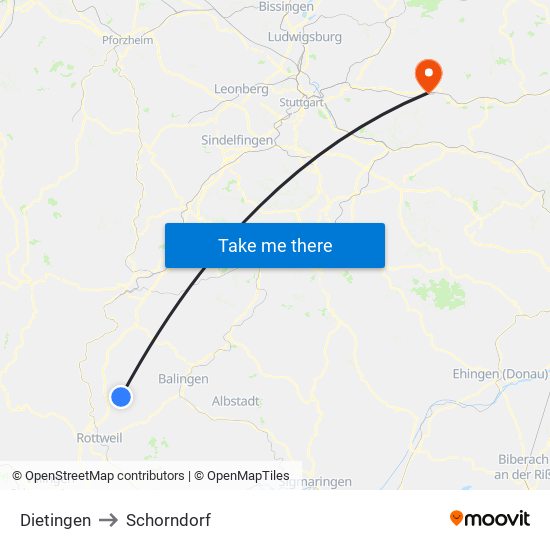 Dietingen to Schorndorf map