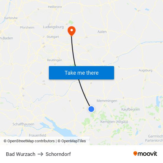 Bad Wurzach to Schorndorf map