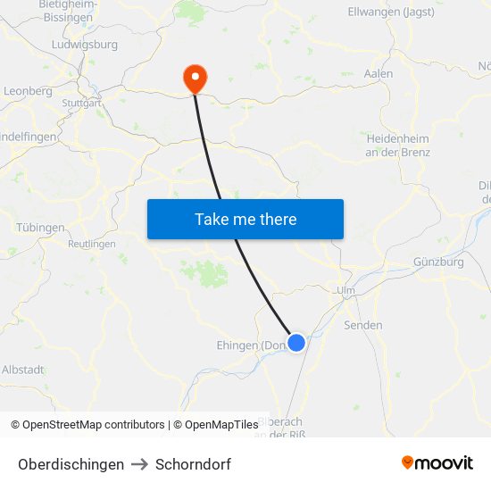 Oberdischingen to Schorndorf map