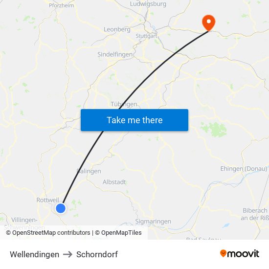 Wellendingen to Schorndorf map