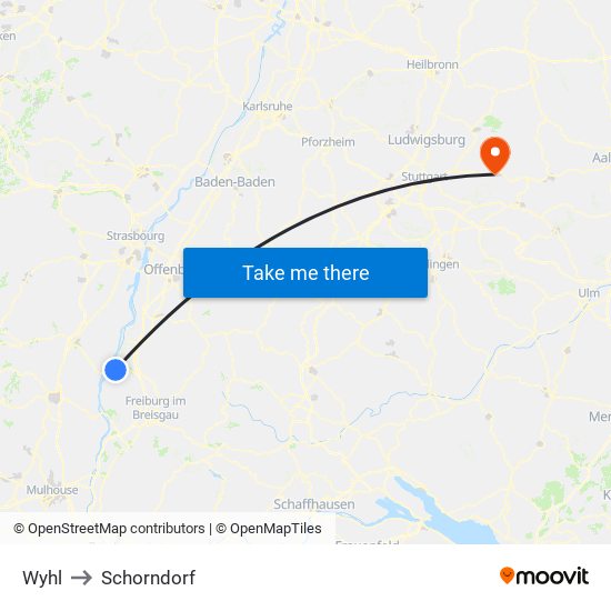 Wyhl to Schorndorf map