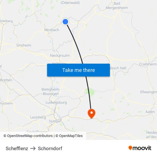 Schefflenz to Schorndorf map