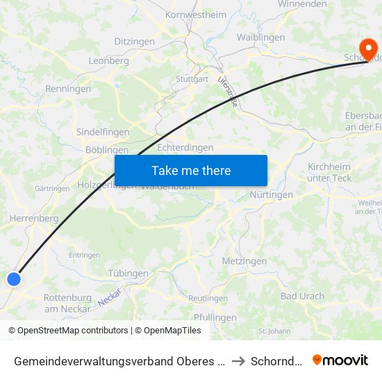 Gemeindeverwaltungsverband Oberes Gäu to Schorndorf map