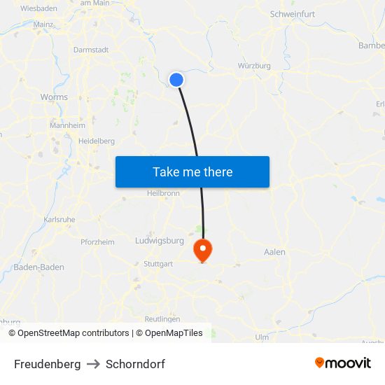 Freudenberg to Schorndorf map