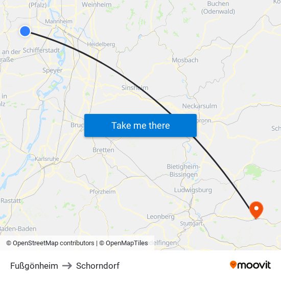 Fußgönheim to Schorndorf map