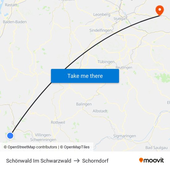 Schönwald Im Schwarzwald to Schorndorf map