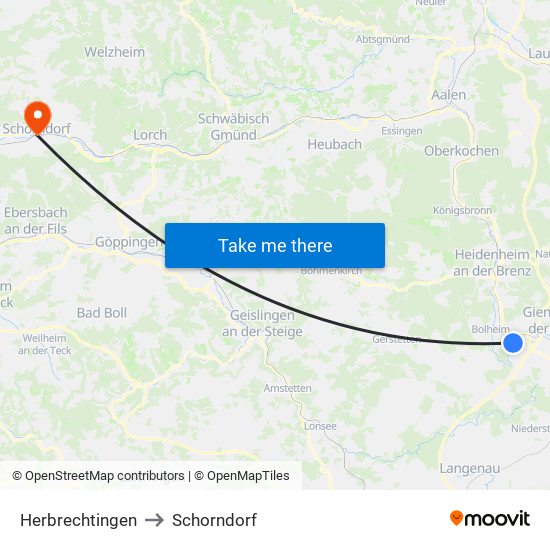 Herbrechtingen to Schorndorf map