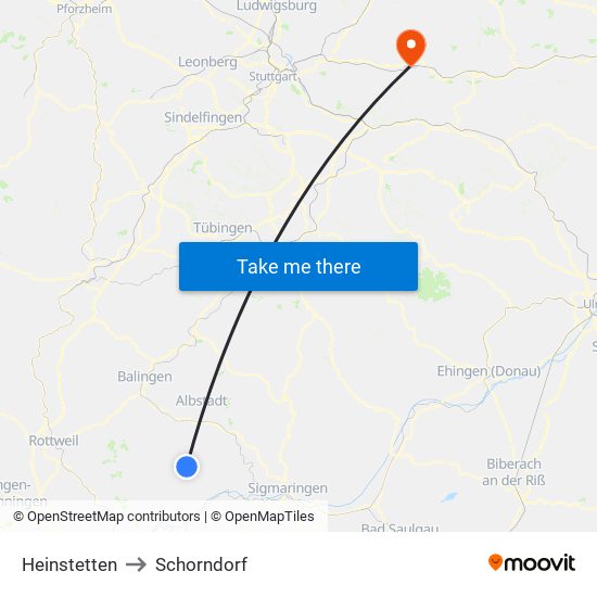 Heinstetten to Schorndorf map