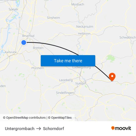 Untergrombach to Schorndorf map