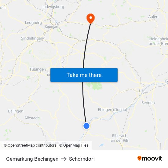 Gemarkung Bechingen to Schorndorf map