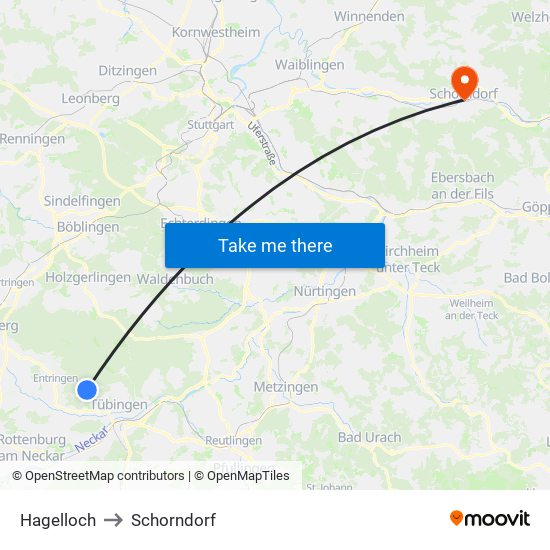 Hagelloch to Schorndorf map