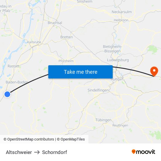 Altschweier to Schorndorf map
