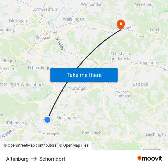 Altenburg to Schorndorf map