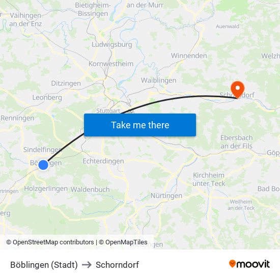 Böblingen (Stadt) to Schorndorf map