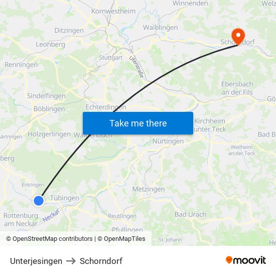 Unterjesingen to Schorndorf map