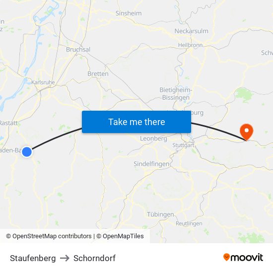 Staufenberg to Schorndorf map