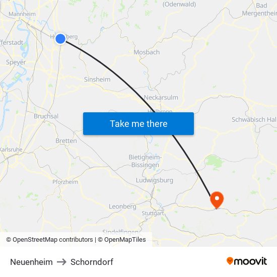 Neuenheim to Schorndorf map