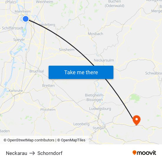 Neckarau to Schorndorf map