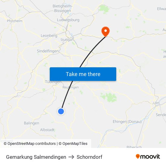 Gemarkung Salmendingen to Schorndorf map