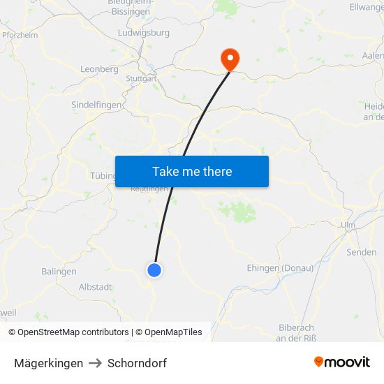 Mägerkingen to Schorndorf map