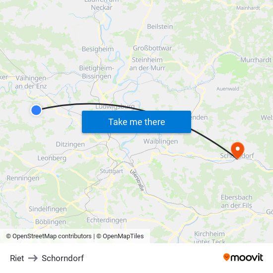 Riet to Schorndorf map